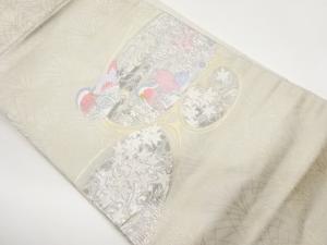 プラチナ箔曲線に花鳥模様織出し名古屋帯